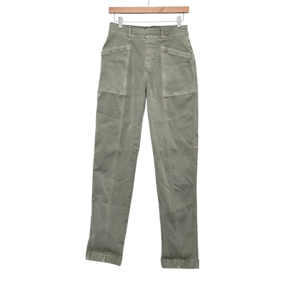 Spanx Stretch Twill Cargo Jogger Pants Sage Green Olive High Rise Size Medium